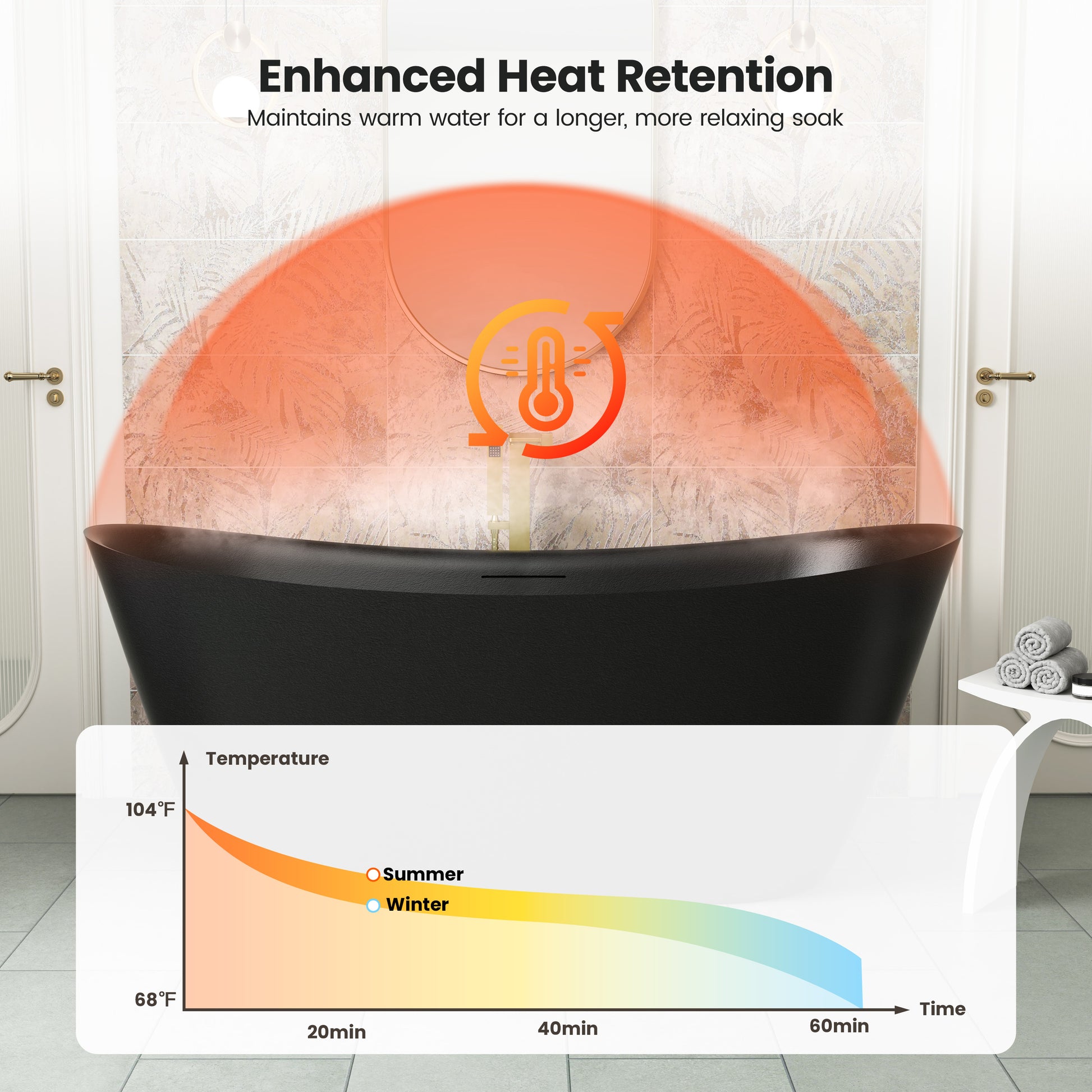 67 inch Geometric Gel Coat Freestanding Soaking Bathtub with Drain & Overflow