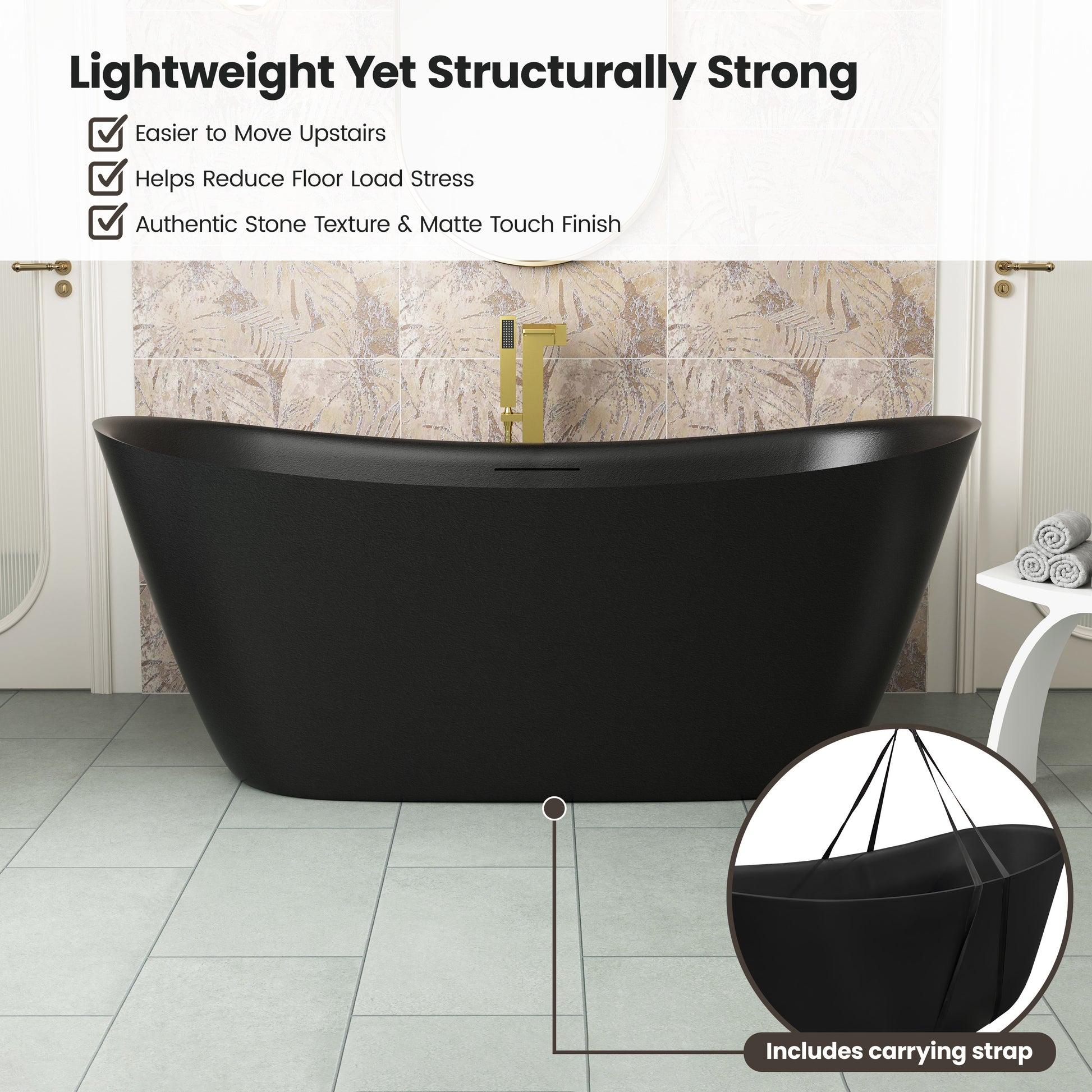 67 inch Geometric Gel Coat Freestanding Soaking Bathtub with Drain & Overflow