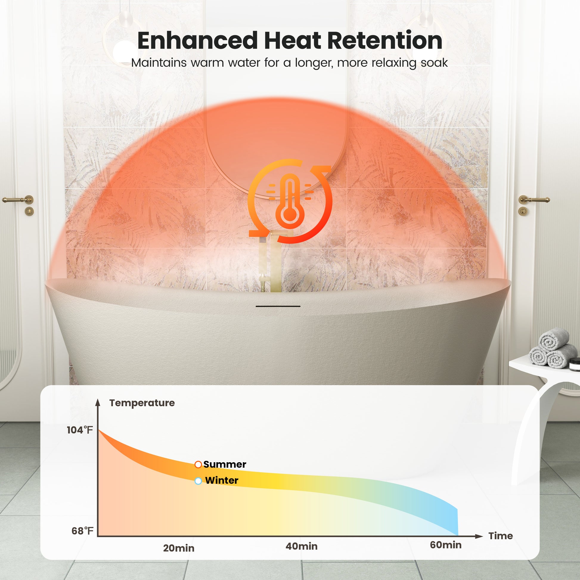 67 inch Geometric Gel Coat Freestanding Soaking Bathtub with Drain & Overflow