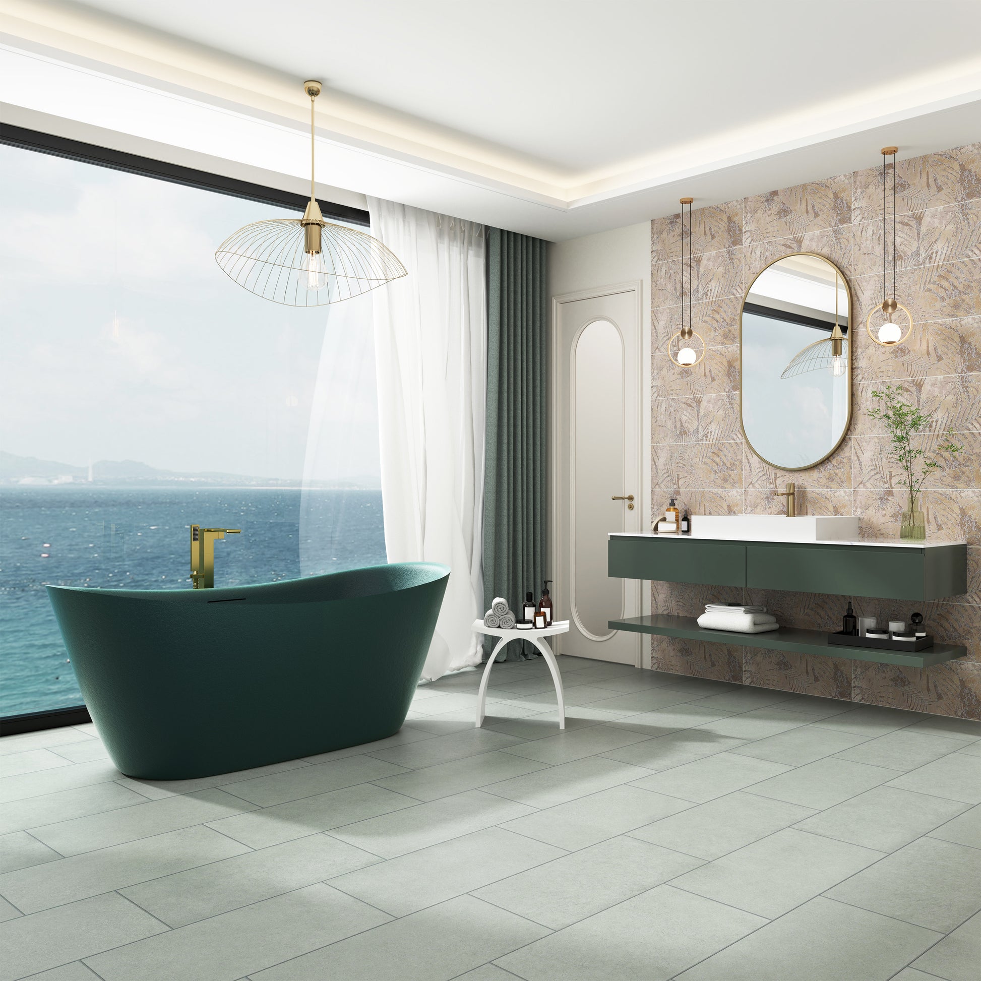 67 inch Geometric Gel Coat Freestanding Soaking Bathtub with Drain & Overflow