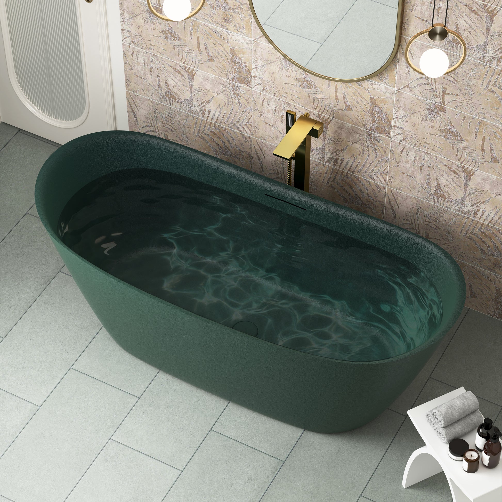 67 inch Geometric Gel Coat Freestanding Soaking Bathtub with Drain & Overflow