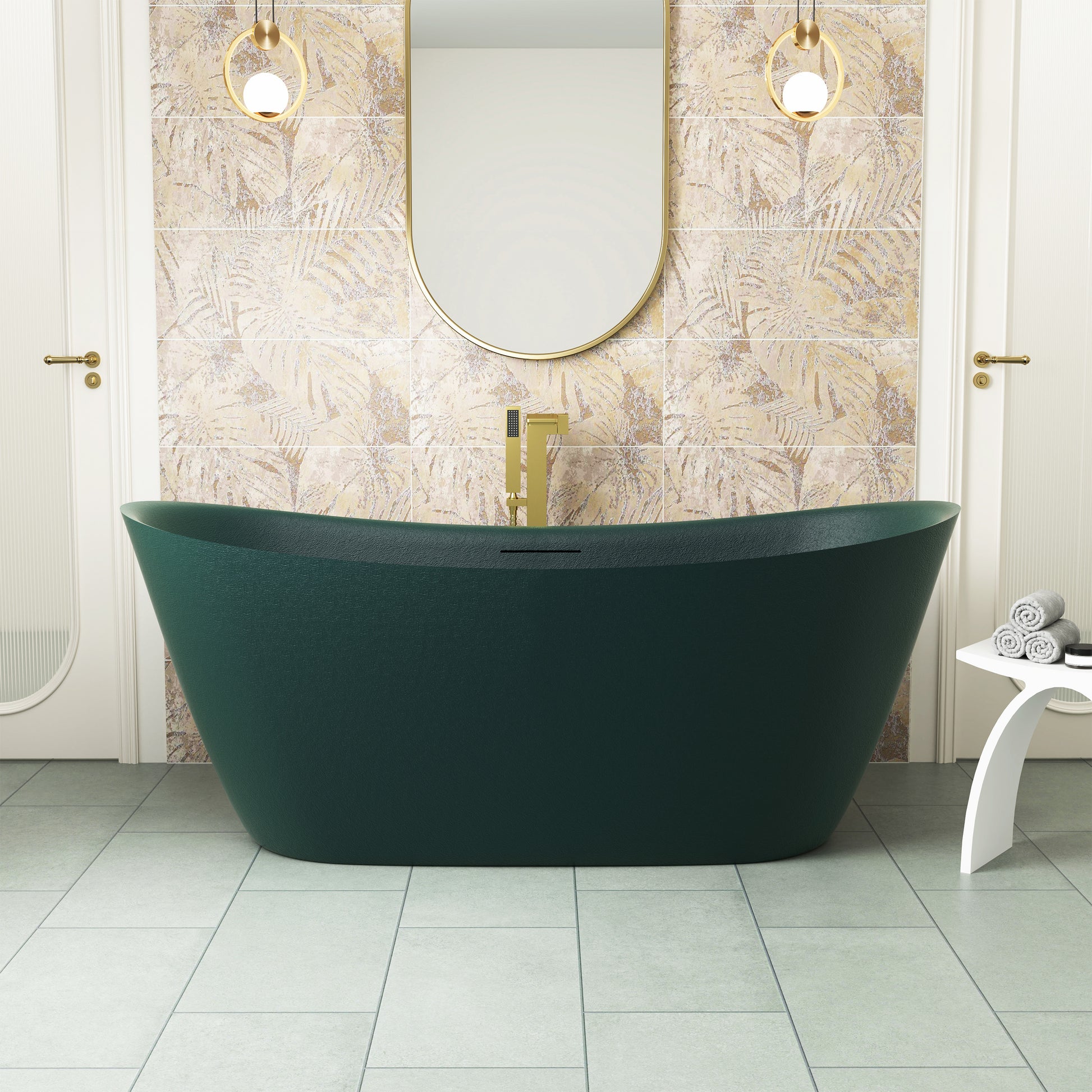 67 inch Geometric Gel Coat Freestanding Soaking Bathtub with Drain & Overflow
