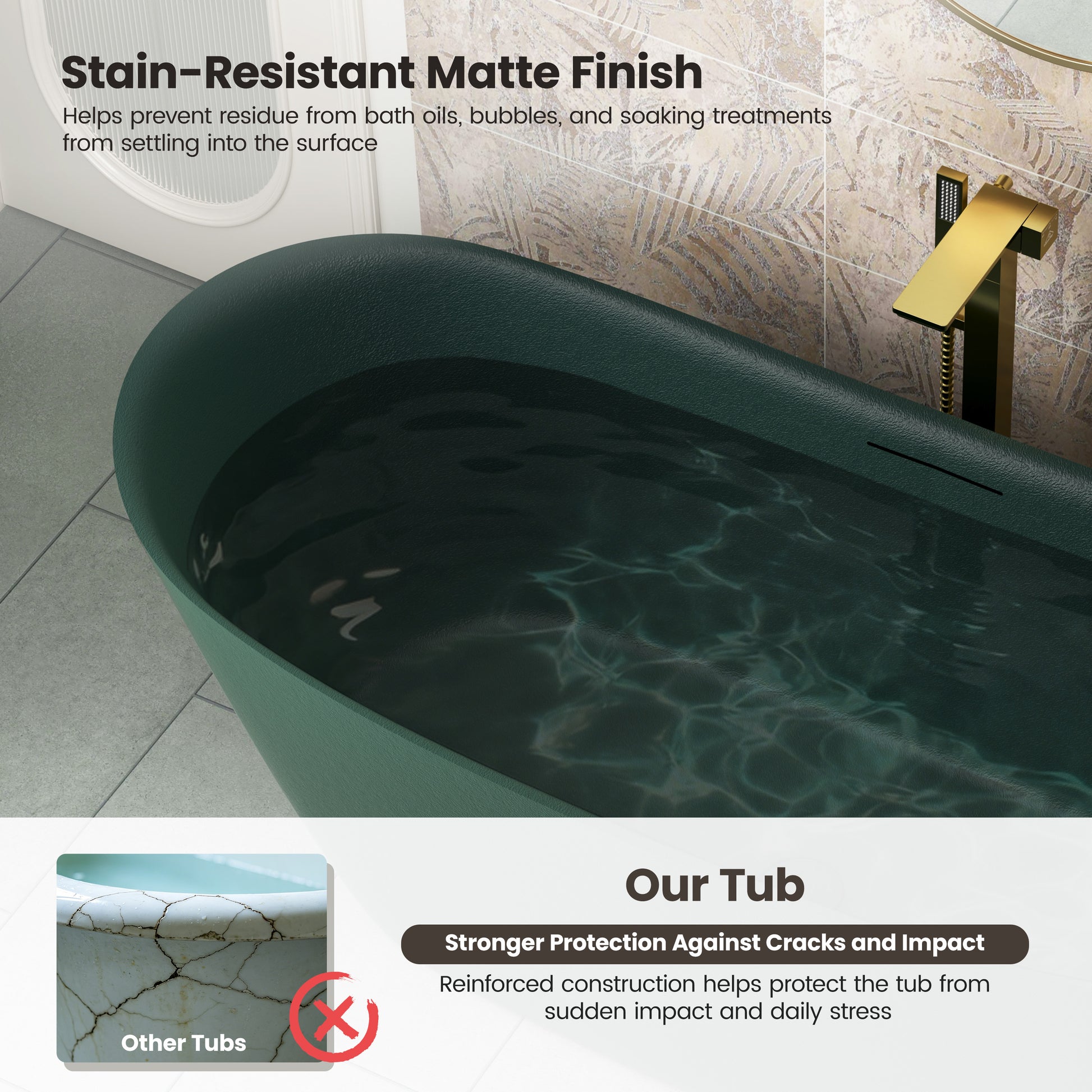 67 inch Geometric Gel Coat Freestanding Soaking Bathtub with Drain & Overflow