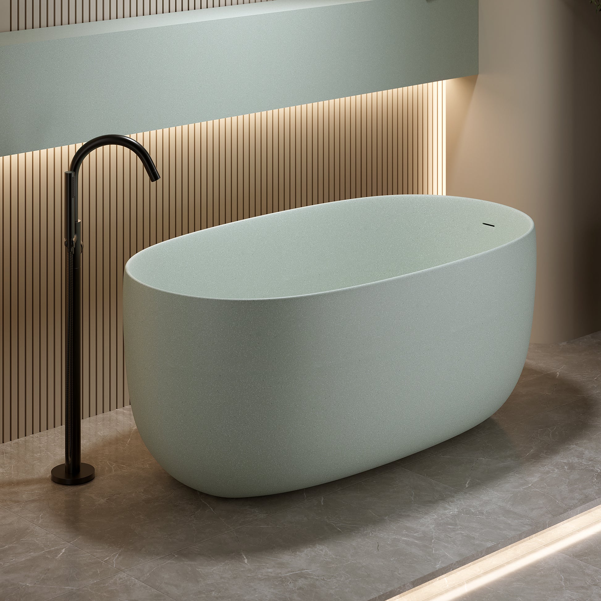 51" Freestanding Stone Resin Soaking Tub with Smooth Hand-Polished Surface, Pine Crest, Shadow Whisper