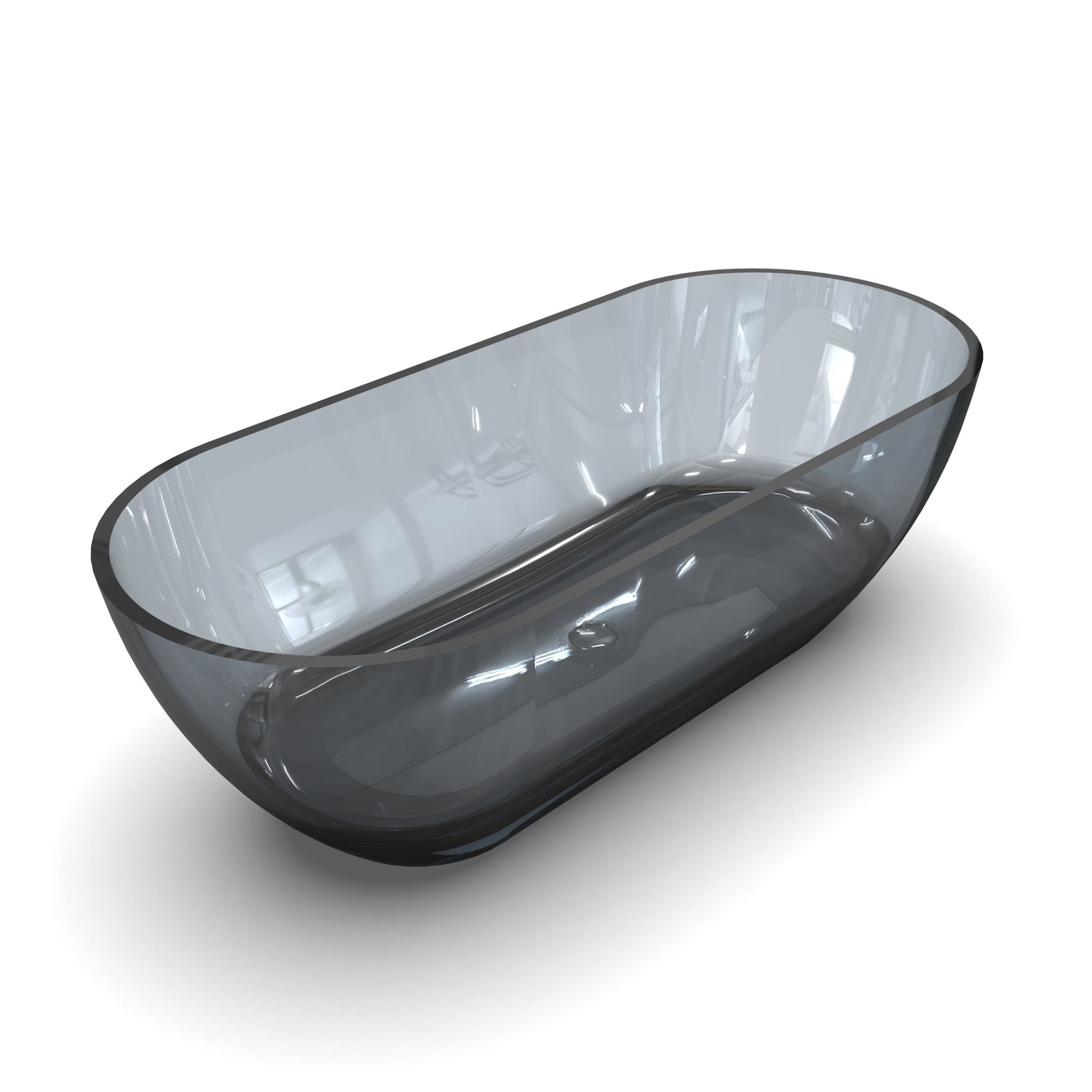 68.9" Modern Oval Freestanding Bathtub, Translucent Grey Blue Deep Soaking Tub for Bathroom