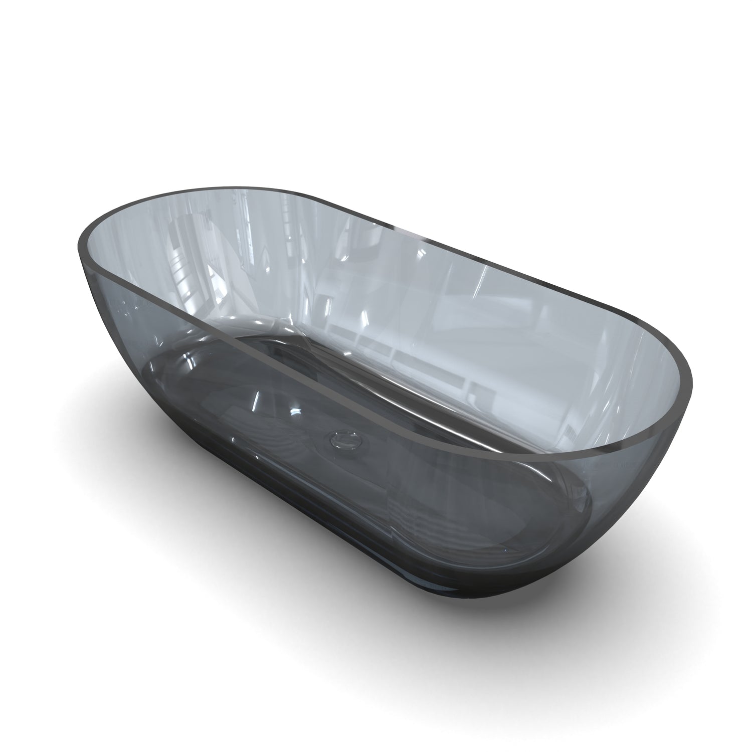 68.9" Modern Oval Freestanding Bathtub, Translucent Grey Blue Deep Soaking Tub for Bathroom