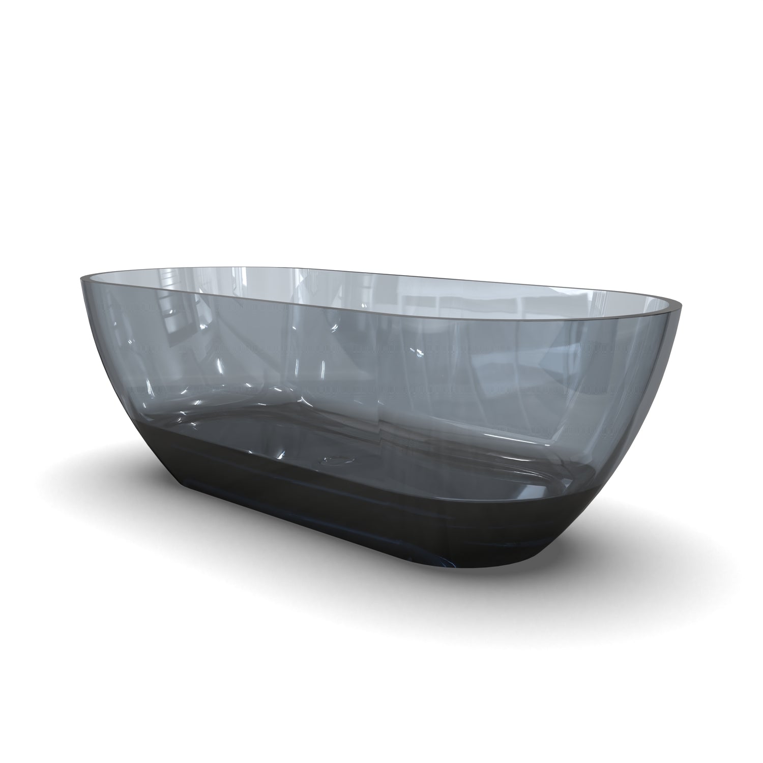 68.9" Modern Oval Freestanding Bathtub, Translucent Grey Blue Deep Soaking Tub for Bathroom
