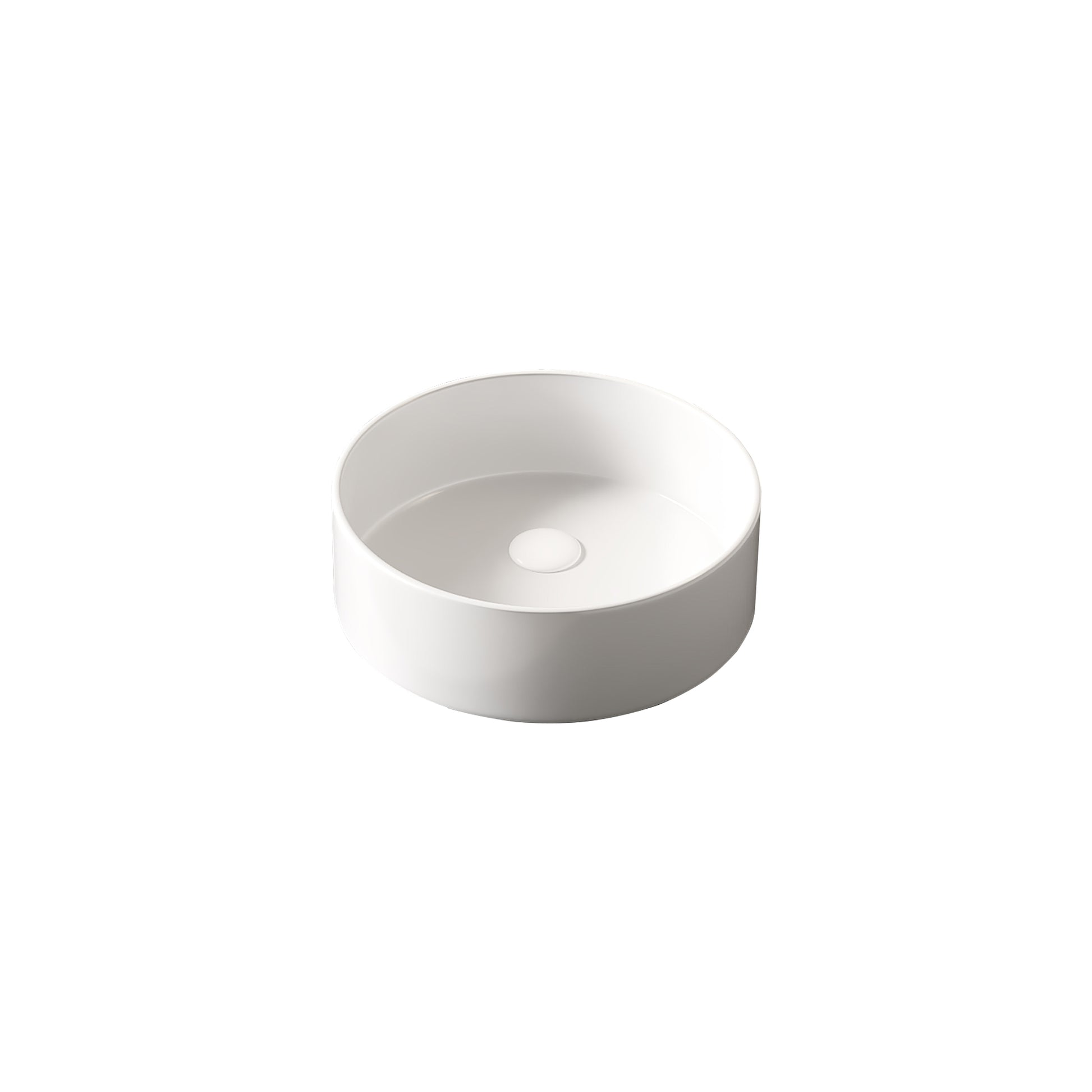 14 in. Round Ceramic Vessel Bathroom Sink in Glossy White / Stone Pattern Matte White