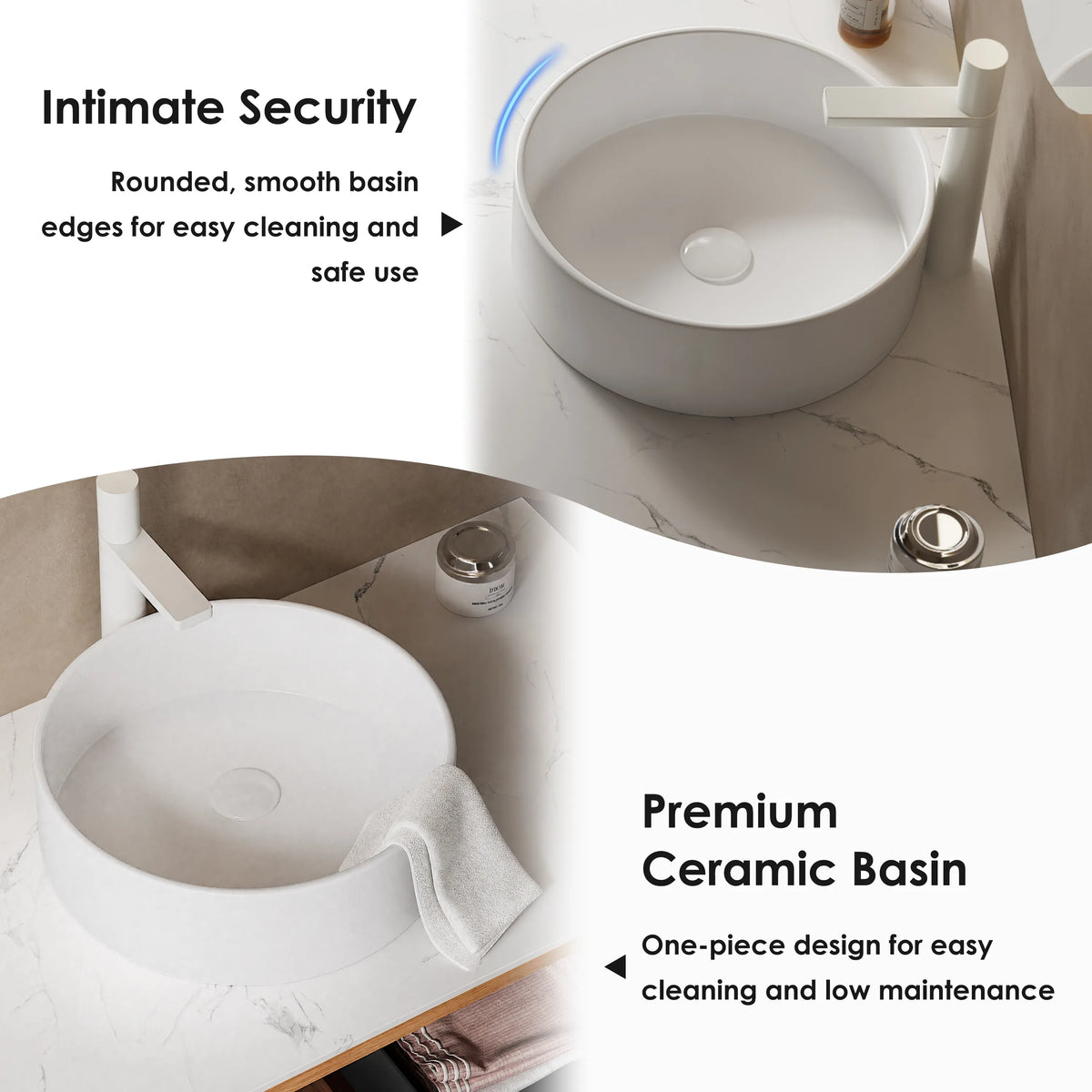14 in. Round Ceramic Vessel Bathroom Sink in Glossy White / Stone Pattern Matte White