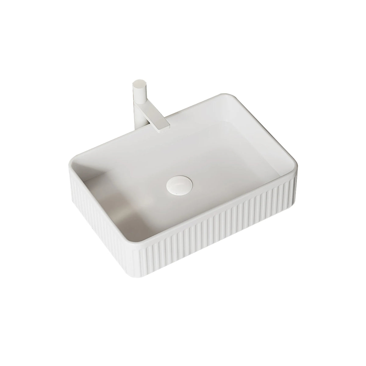 20" Matte White Rectangular Striped Ceramic Vessel Sink