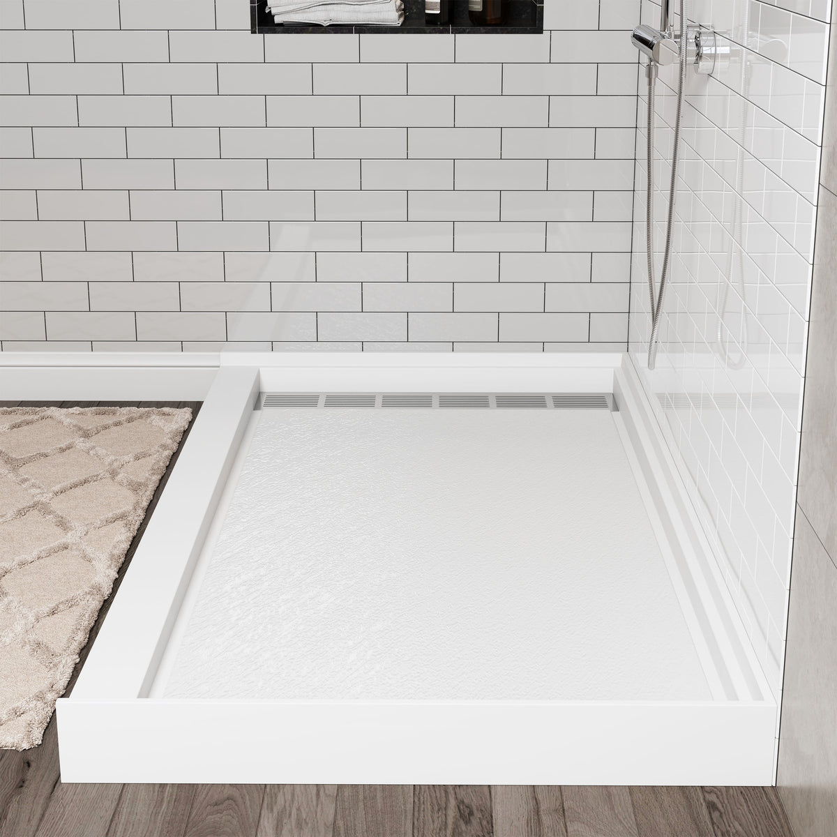 Cultured Marble Solid Surface Shower Base with Anti-Slip Textured Floor for Modern Bathrooms