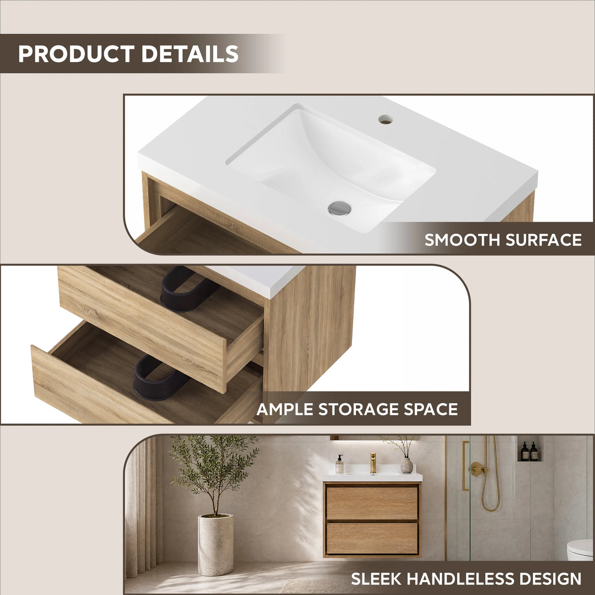 30" Wall-mount Single Sink Bathroom Vanity with Marble Top