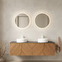 30 in. / 60 in. Floating Bathroom Vanity with Black Sintered Stone Top and Round Ceramic Vessel Sink, Brown Oak Woodgrain