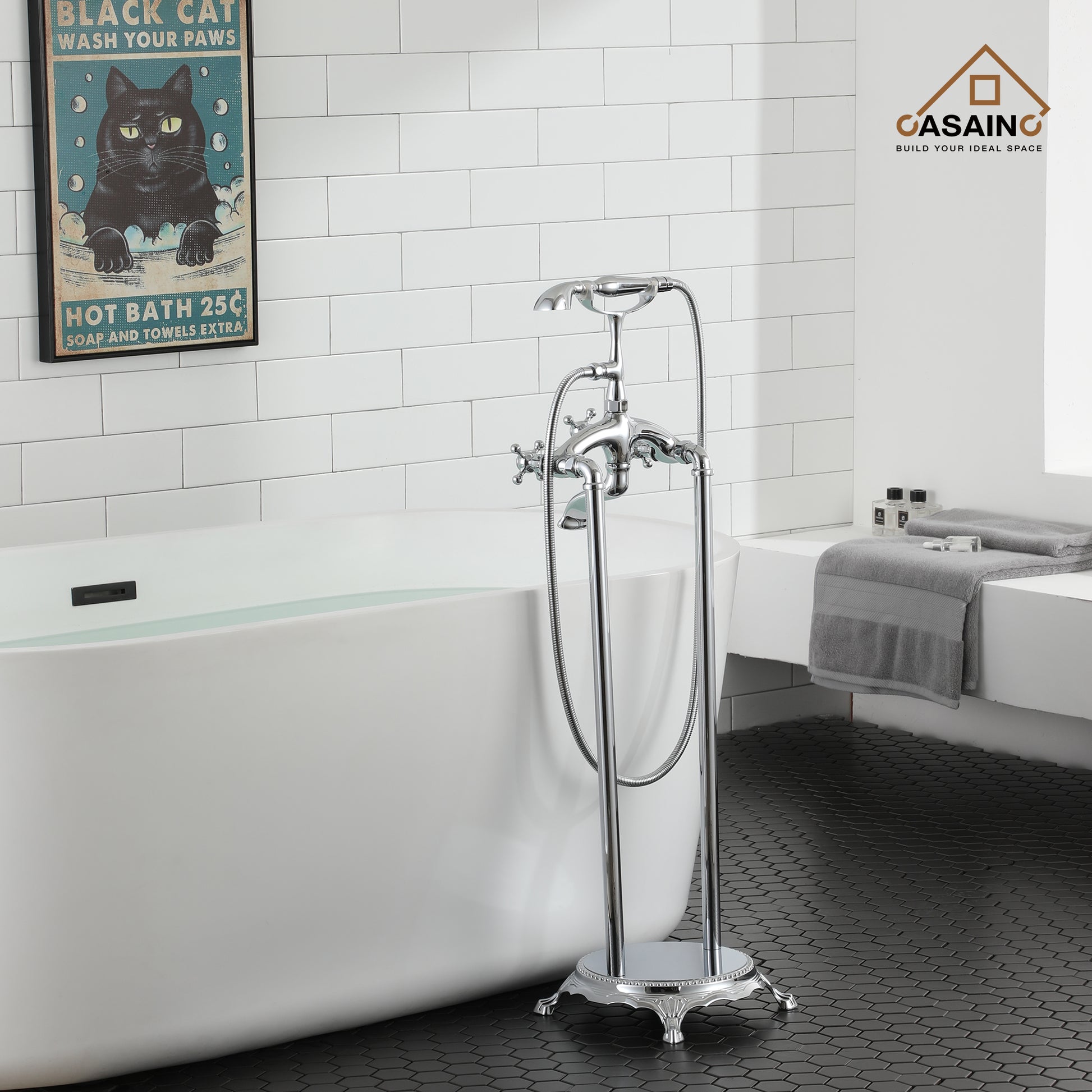 Clawfoot Freestanding Tub Faucet with Triple Handle and Hand Shower