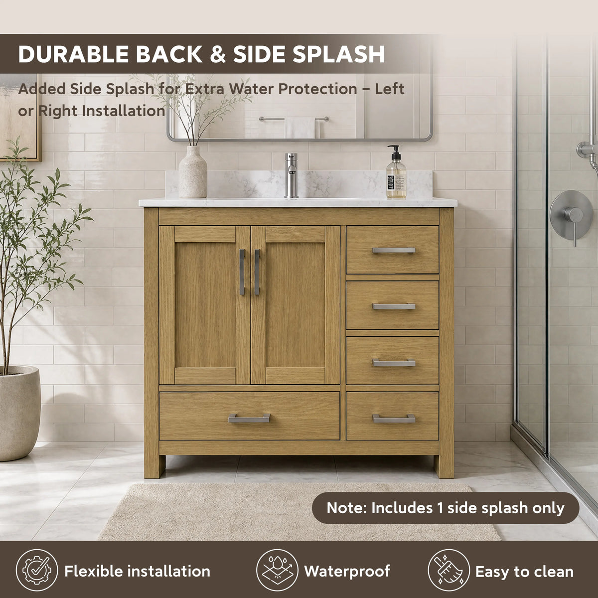 42"/55"/60"/72"/84" Warm Oak Freestanding Bathroom Vanity with Solid Wood Construction