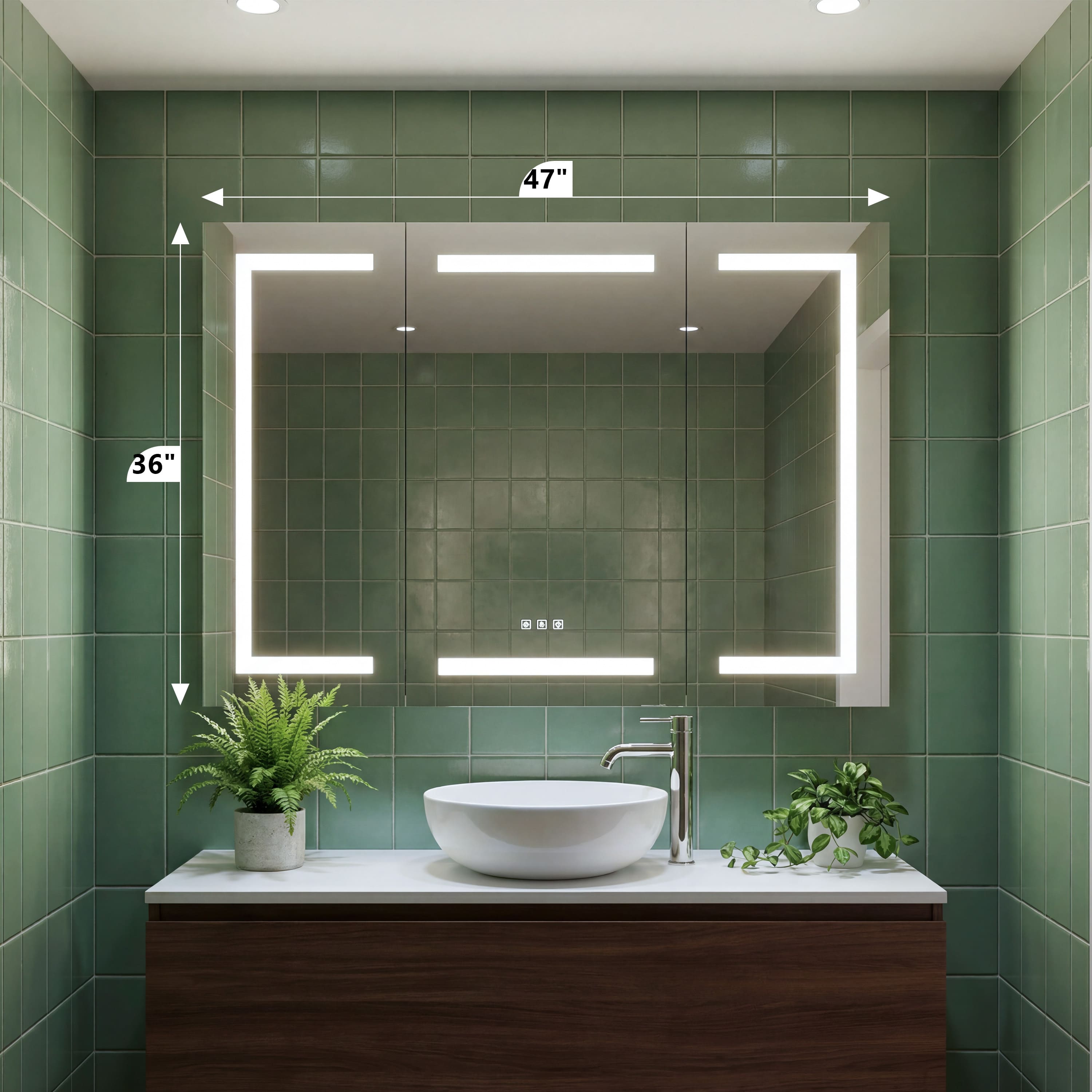 47"x36" 3 Doors Bathroom Medicine Cabinet with Anti Fog LED Mirrors