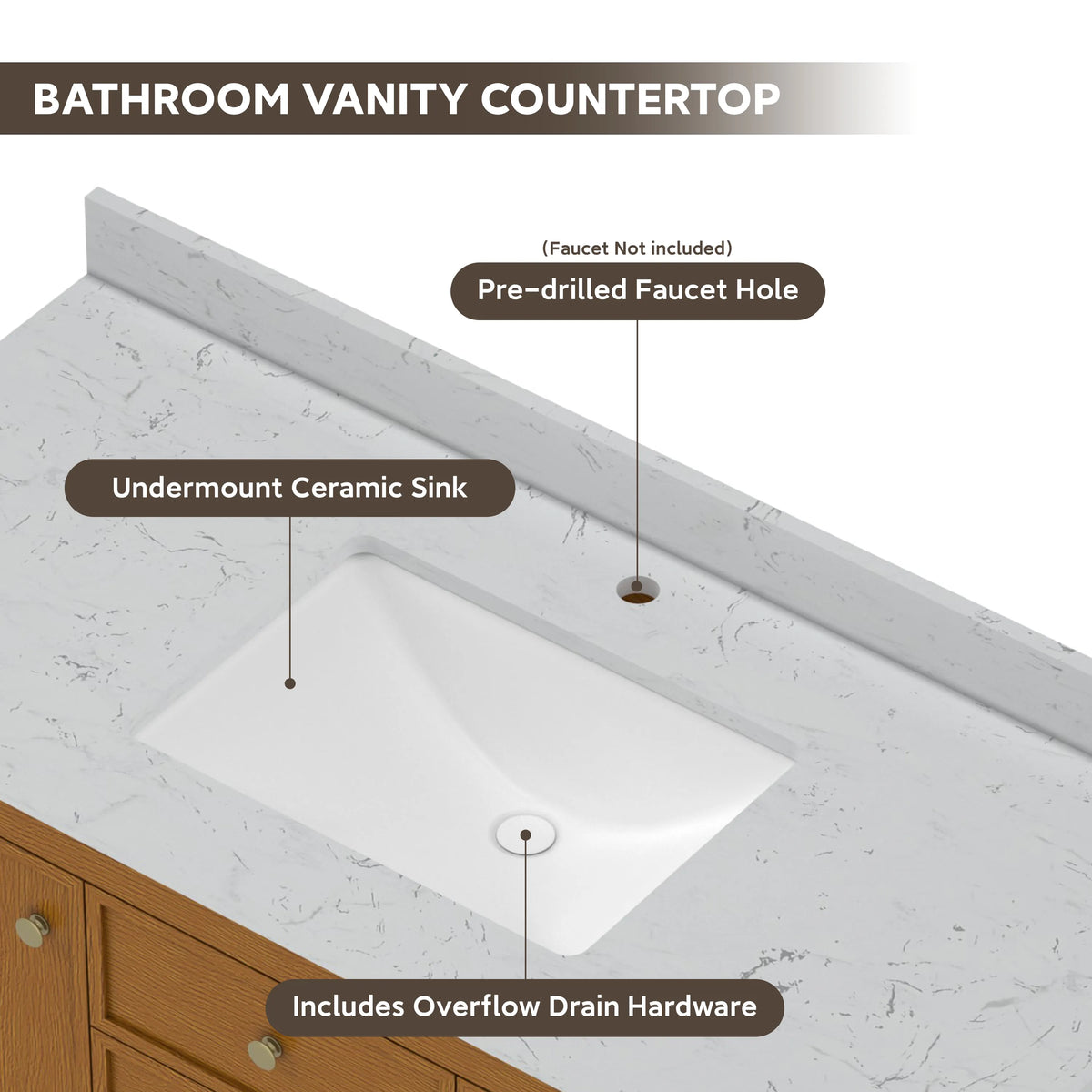 48"/60"/72" Freestanding Bathroom Vanity with Single/Double Sink & Marble Top
