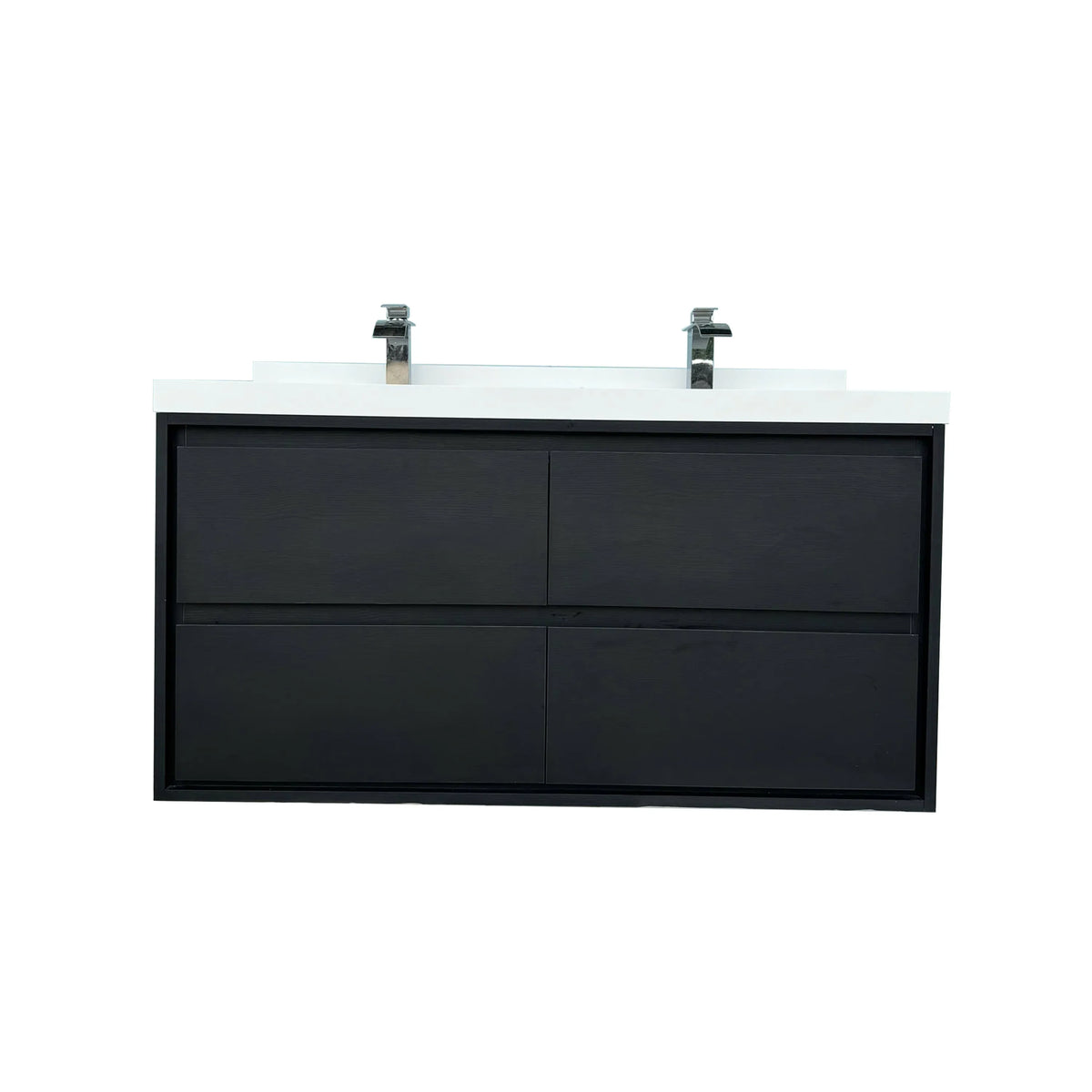 48" Matte Black Wall-mount Bathroom Vanity with Double Sink & Marble Top