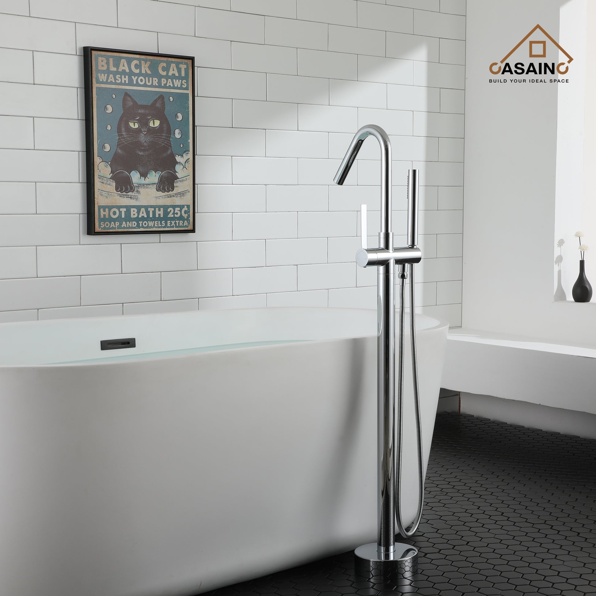 Freestanding Single-Handle Bathtub Faucet with Hand Shower