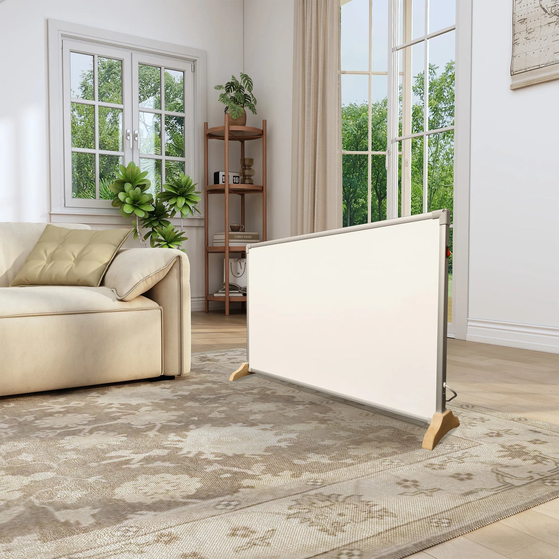 550W Graphene Wall-Mounted Electric Panel Heater with Wood Base and Stainless Steel Finish