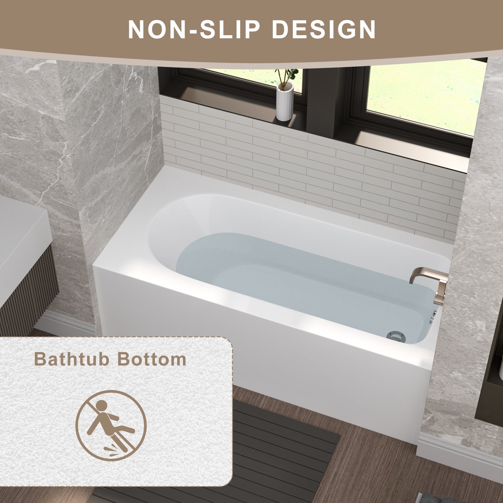 59 in. Glossy White Acrylic Alcove Soaking Bathtub with Integrated Skirt, Chrome Twist Drain and Overflow