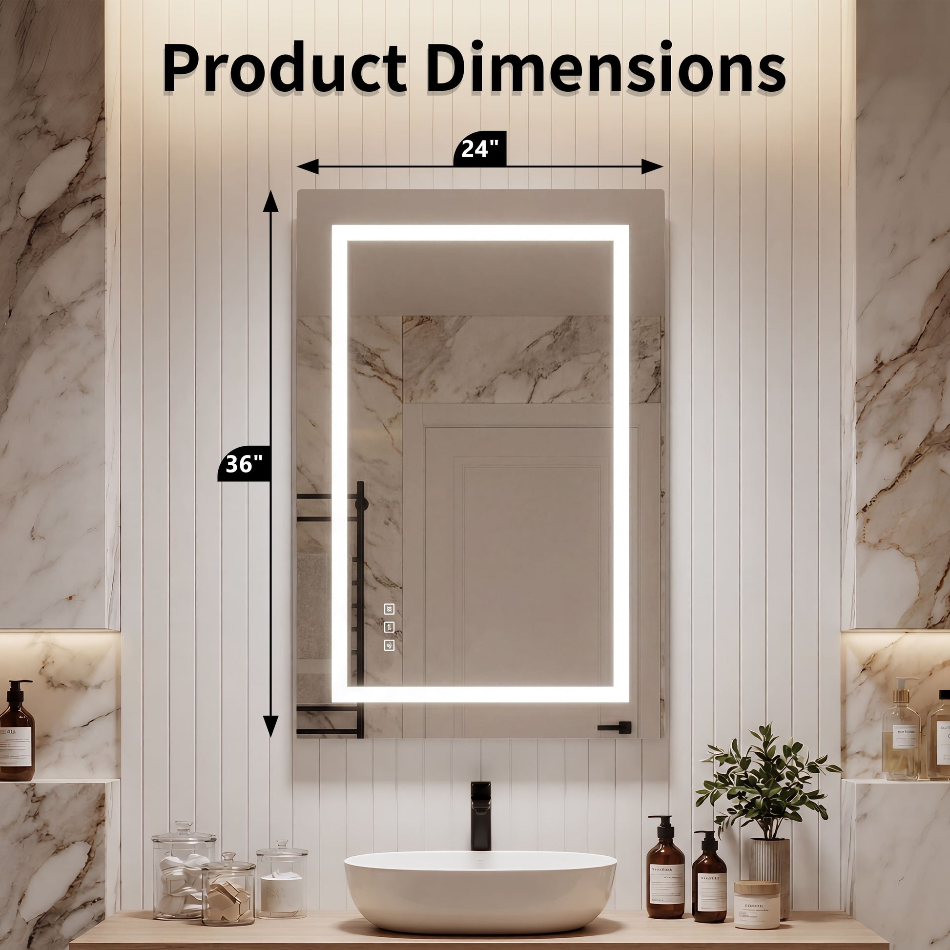 LED Front-Lighted Bathroom Mirror with Touch Dimming and Shadow Free Lighting