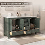 60" Deep Olive Green Double Sink Bathroom Vanity with Engineering Stone Top & 2 Basins