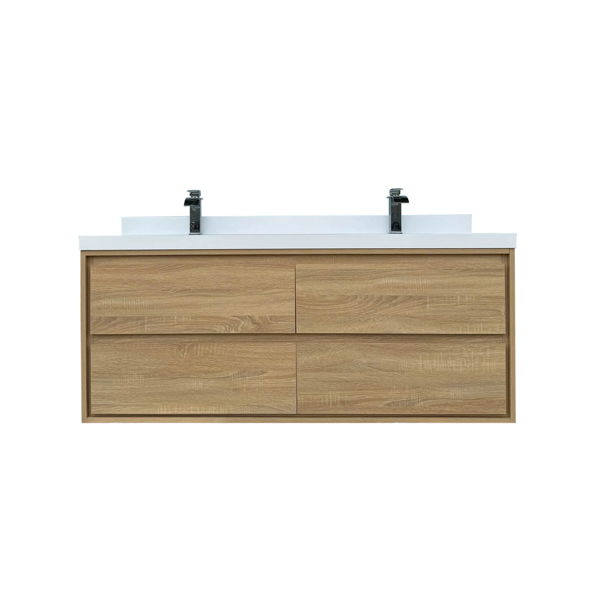 60" Wall-mount Double Sink Bathroom Vanity with Marble Top