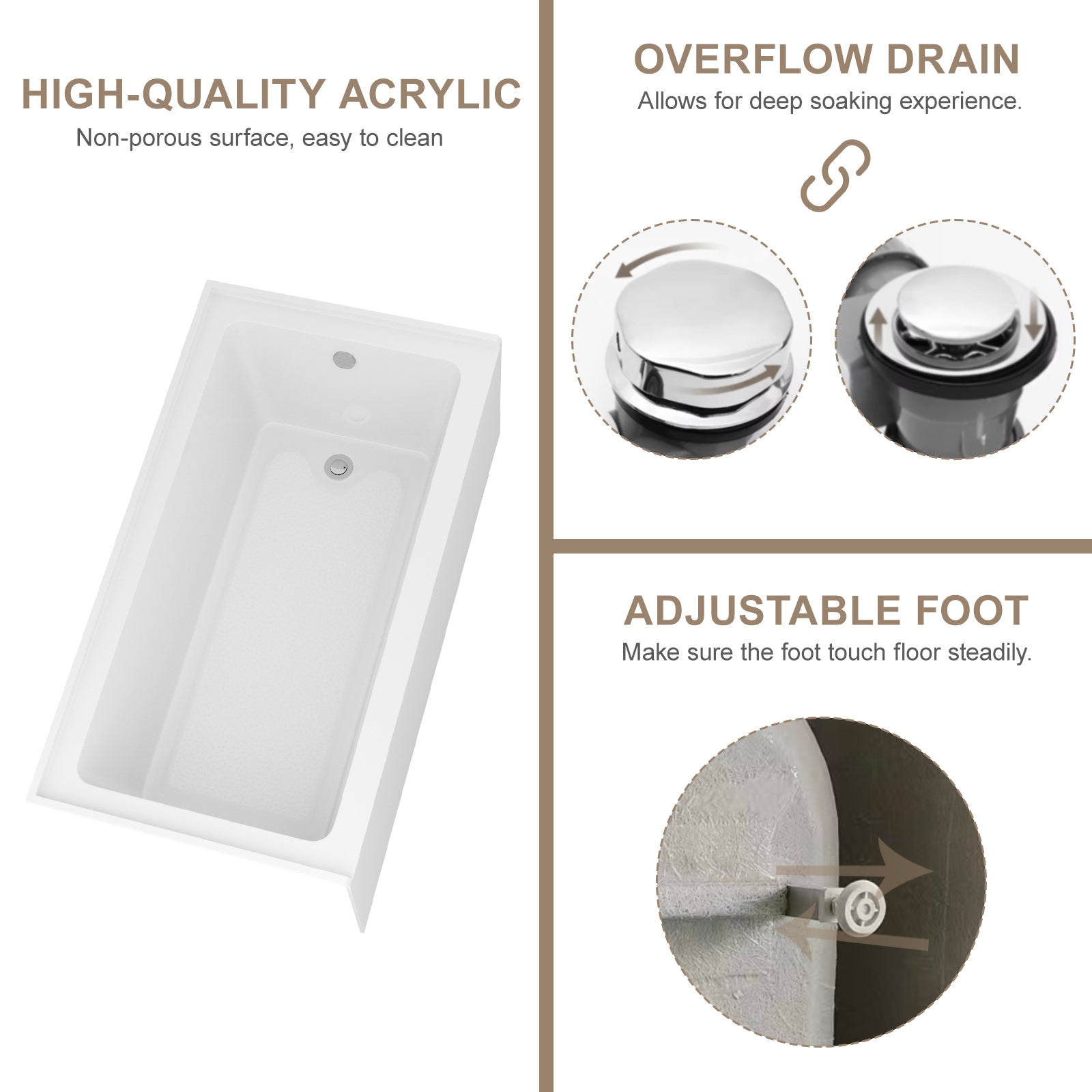 60 in. Glossy White Acrylic Alcove Soaking Bathtub with Integrated Skirt, Chrome Twist Drain and Overflow