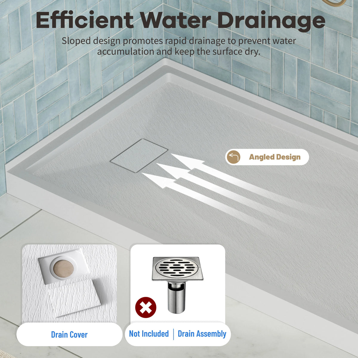 60"x30"/32" Grey One-Piece SMC Shower Pan Base with Anti-Slip Texture