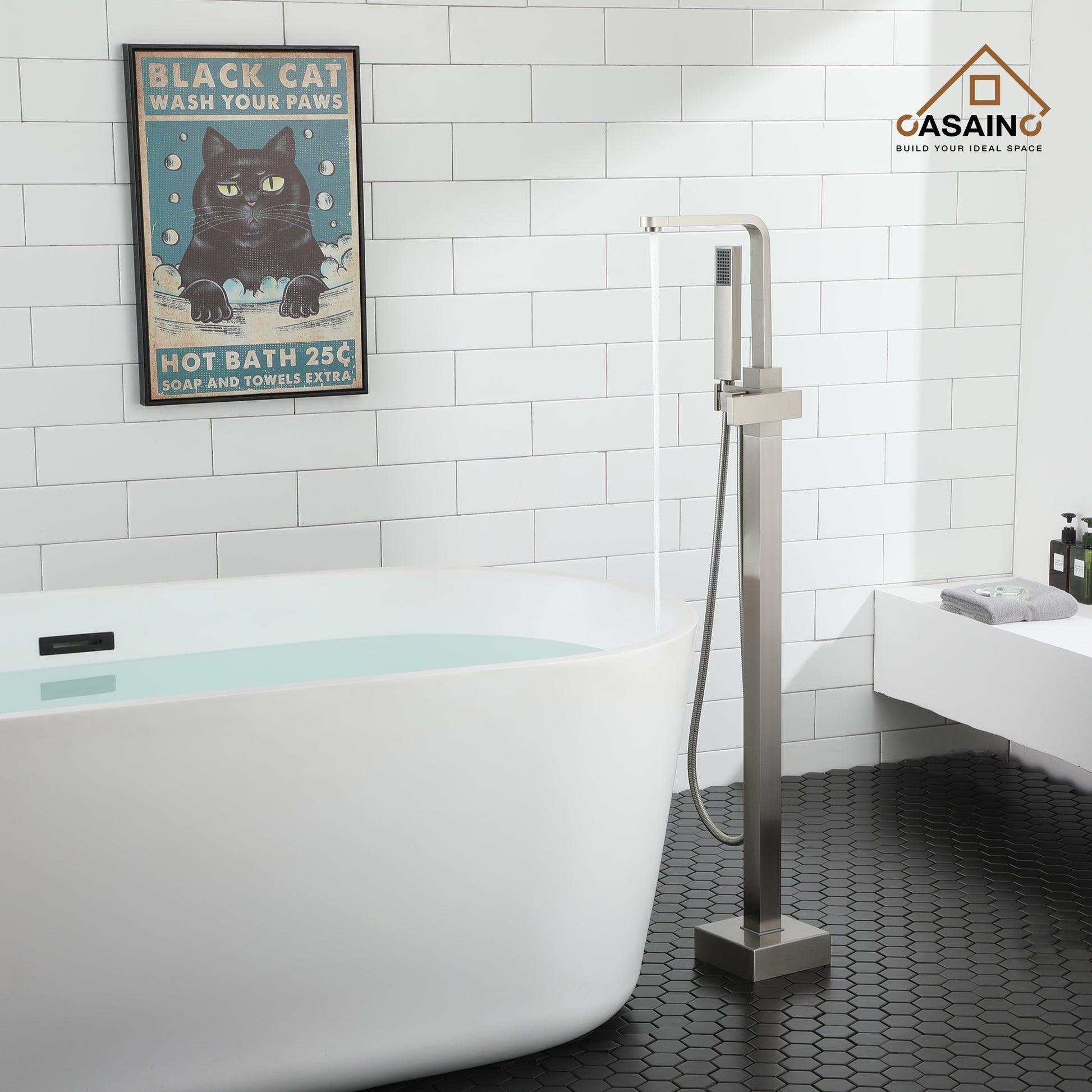 Floor Mount Tub Filler with Handheld Shower Head