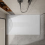 Curbless SMC Shower Base with Flamed Rock Slip-Resistant Surface, Reversible Drain