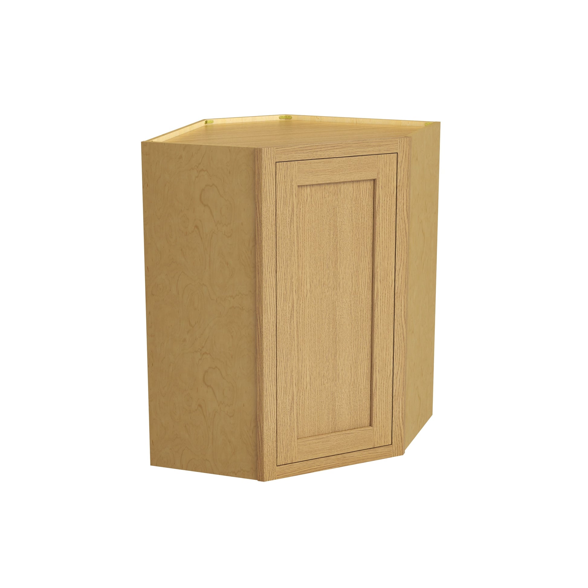 Inset Hazelnut Oak RTA 25.5"W x 18-42"H x 13.5"D 4-Size Diagonal Corner Wall Cabinet with 2-3 Shelves