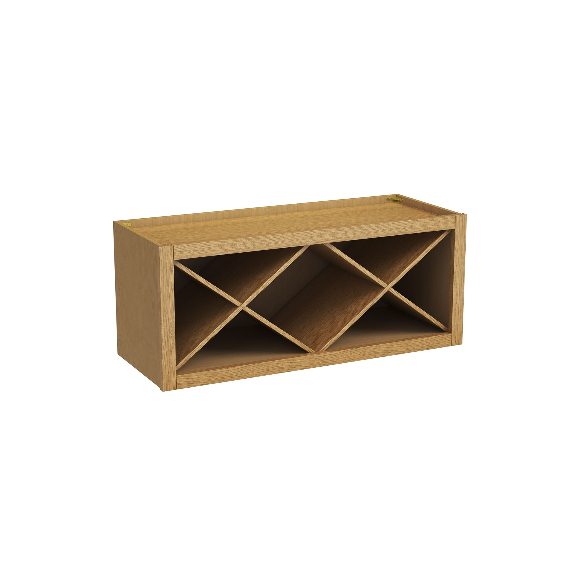 Inset Hazelnut Oak RTA 30-36"W x 15-18"H x 13.5"D 4-Size X-Shaped Wine Grid Wall Rack Cabinet