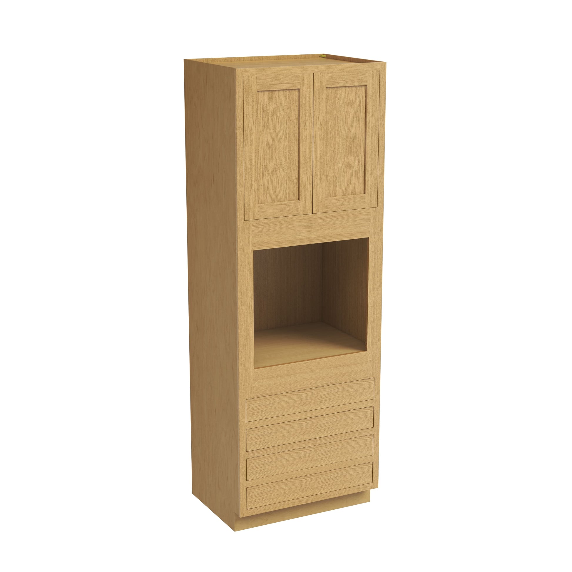 Inset Hazelnut Oak RTA 33"W x 84-96"H x 25"D 3-Size Pantry Cabinet with Oven Opening, 4 Drawers and 2 Doors