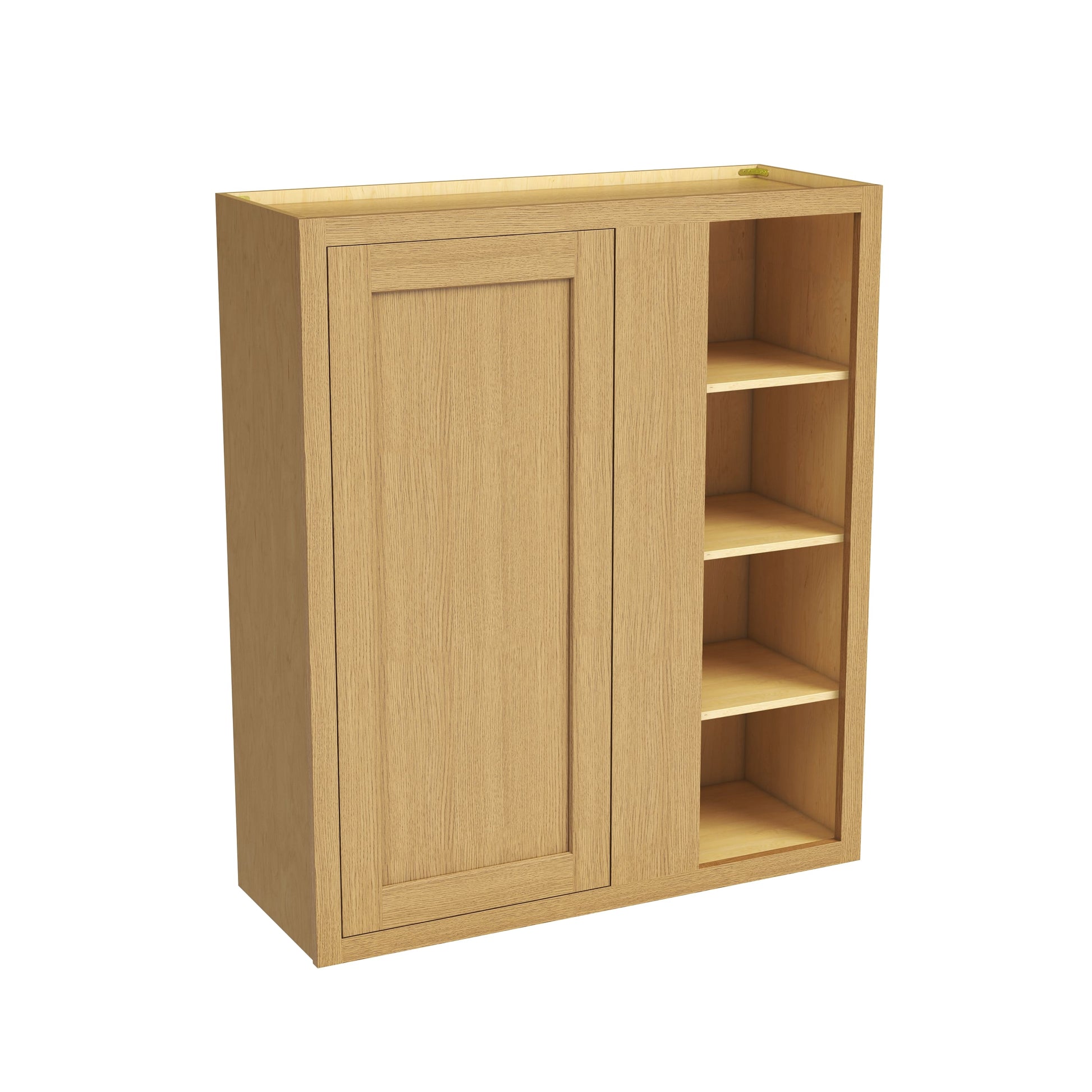 Inset Hazelnut Oak RTA 36"W x 30-42"H x 13.5"D 3-Size Blind Corner Wall Cabinet with 2-3 Shelves