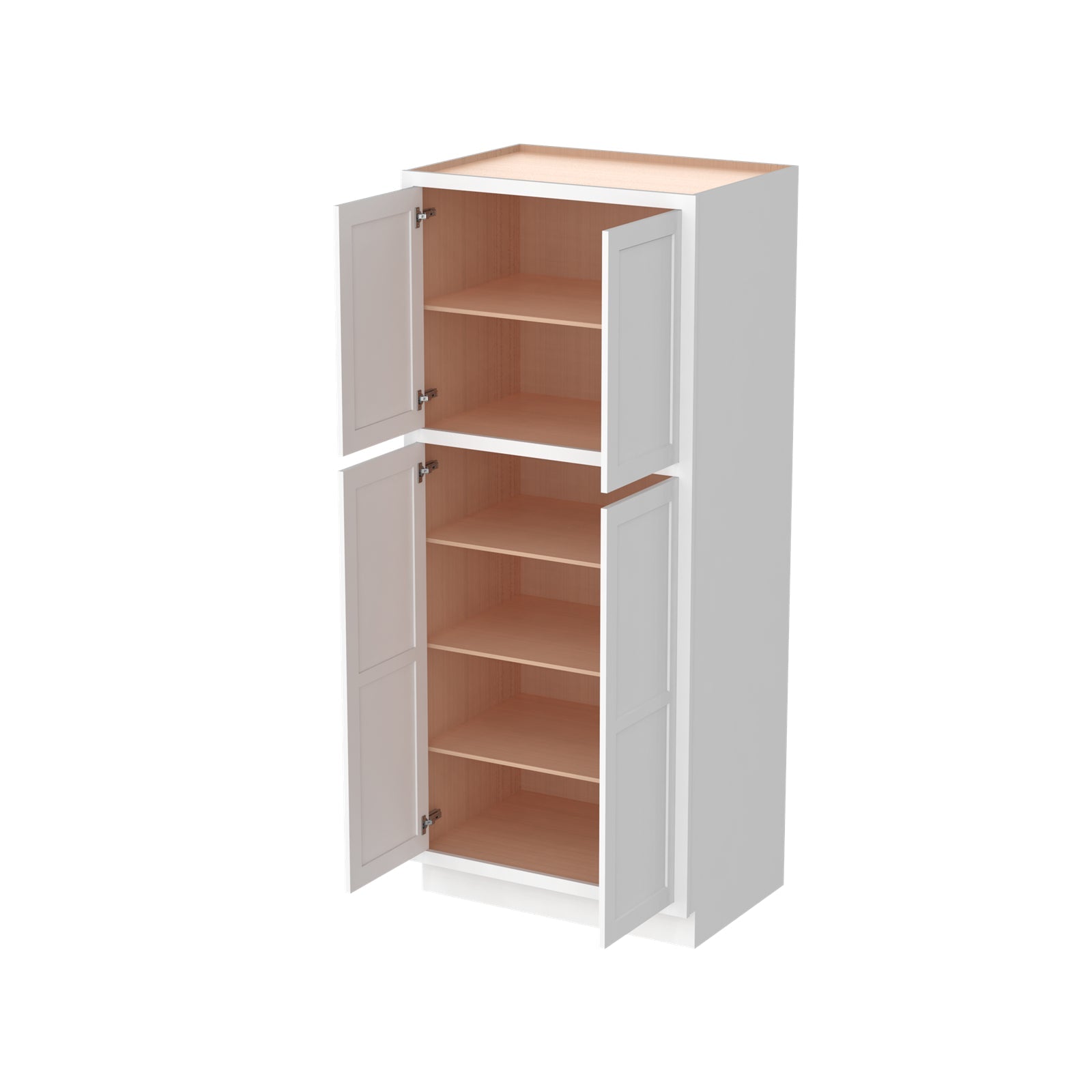 Inset Origami White RTA 24-36"W x 84-96"H x 25"D 9-Size Pantry Cabinet with 4 Doors and 4 Shelves