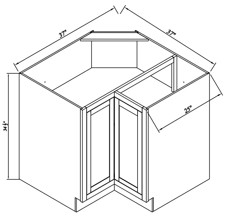 Inset Origami White RTA 34-37"W x 34.5"H x 25"D 2-Size Lazy Susan Base Cabinet with Pull-out Shelf and Bi-fold Door