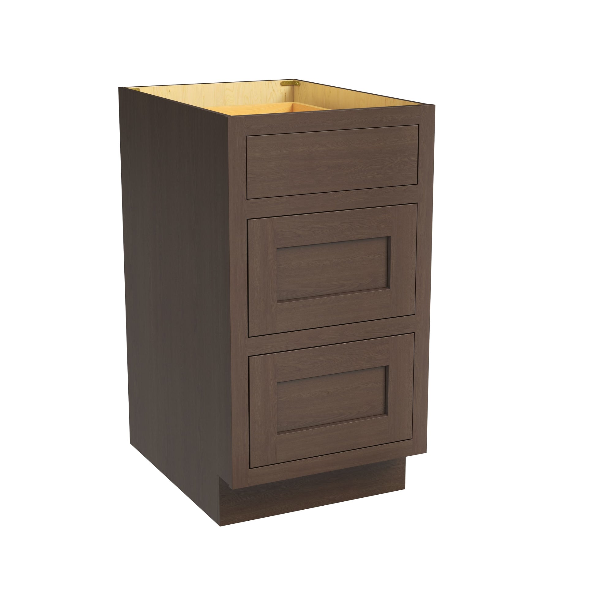 Inset Truffle Brown RTA 12-36"W x 34.5"H x 25"D 9-Size Base Cabinet with 3 Drawers