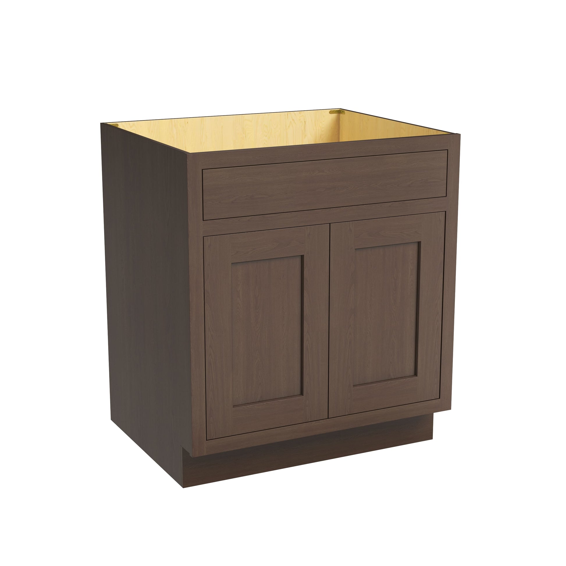 Inset Truffle Brown RTA 24-36"W x 34.5"H x 25"D 5-Size Sink Base Cabinet with 2 Doors and 1 False Drawer