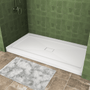 One-piece White Shower Base with Flamed Rock Slip-Resistant Surface, Center Drain
