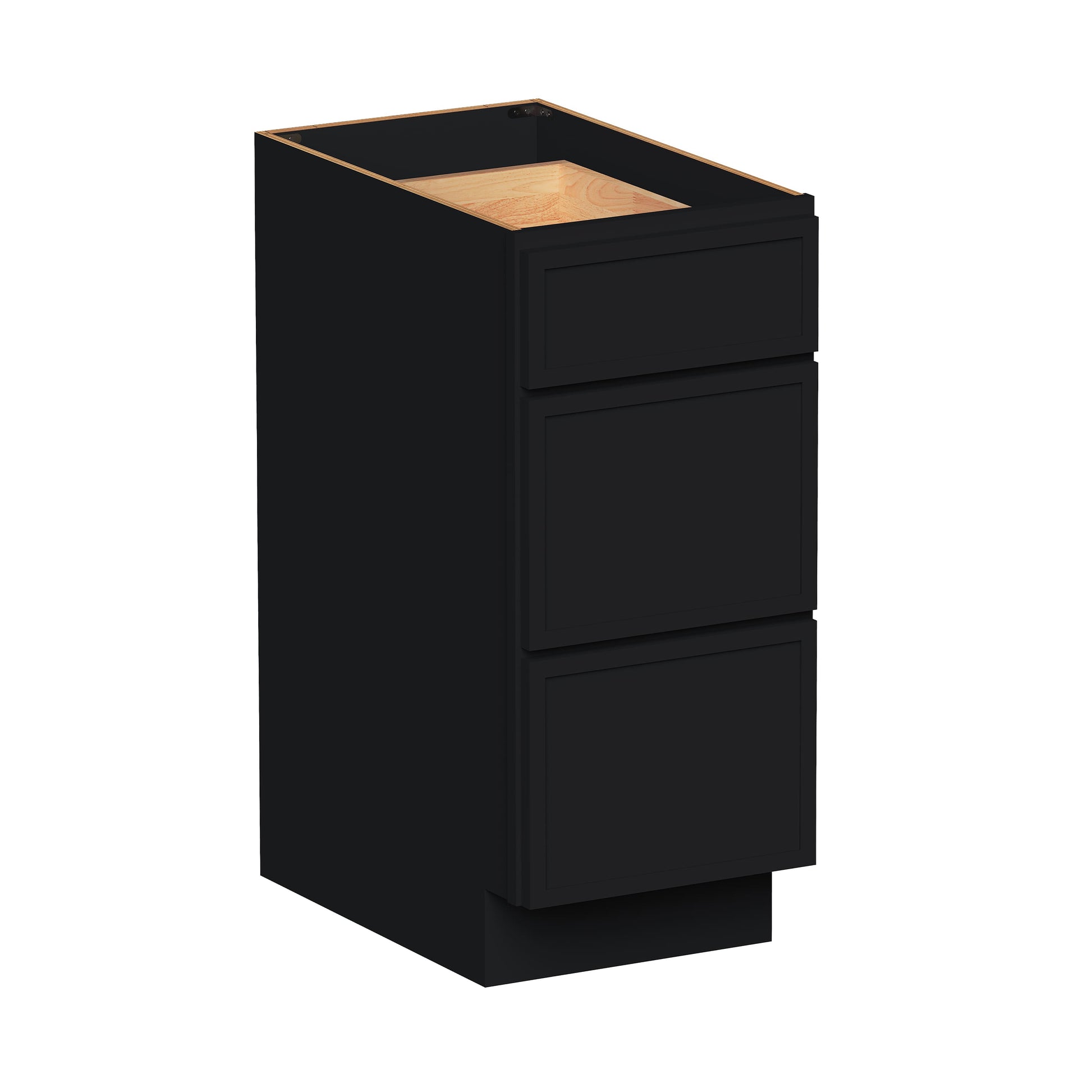Slim Ebony Black Shaker RTA 12"-36"W x 34.5"H x 24"D 9-Size Drawer Base Cabinet with 3 Drawers