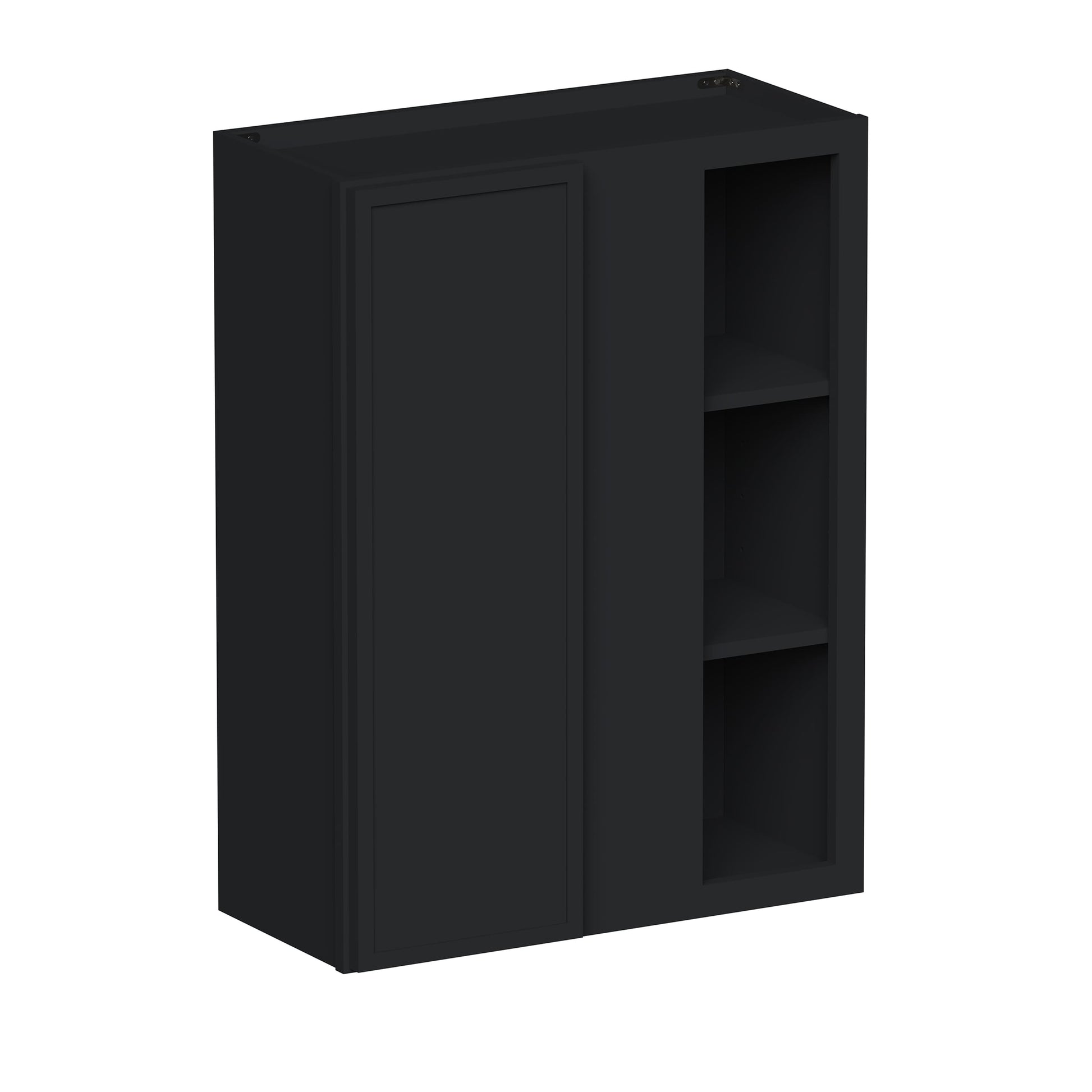 Slim Ebony Black Shaker RTA 27"W x 30"/36"/42"H x 12"D Standard Corner Wall Cabinet with Shelves