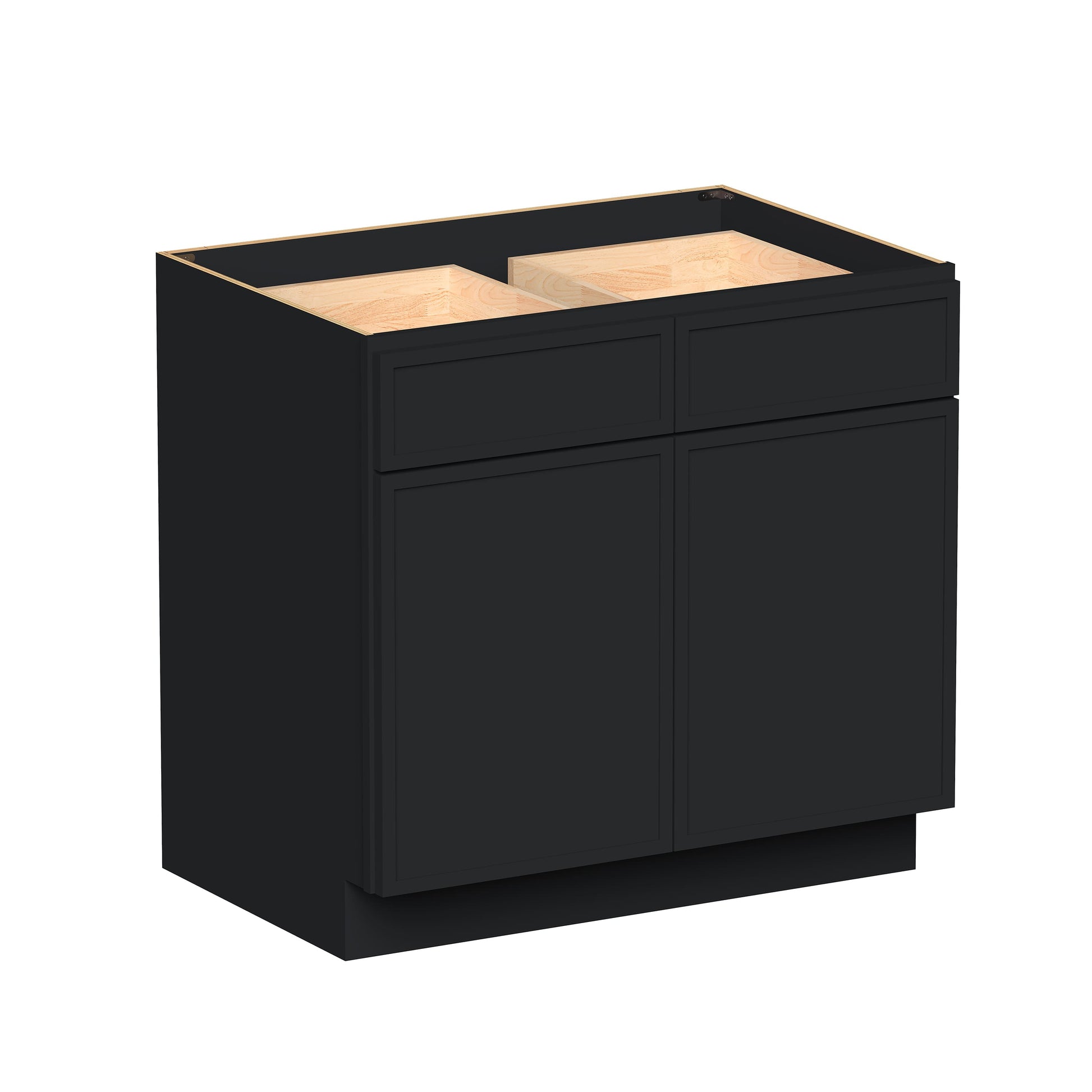 Slim Ebony Black Shaker RTA 33"/36"/39"/42"W x 34.5"H x 24"D Standard Base Cabinet with 2 Drawers and 2 Doors