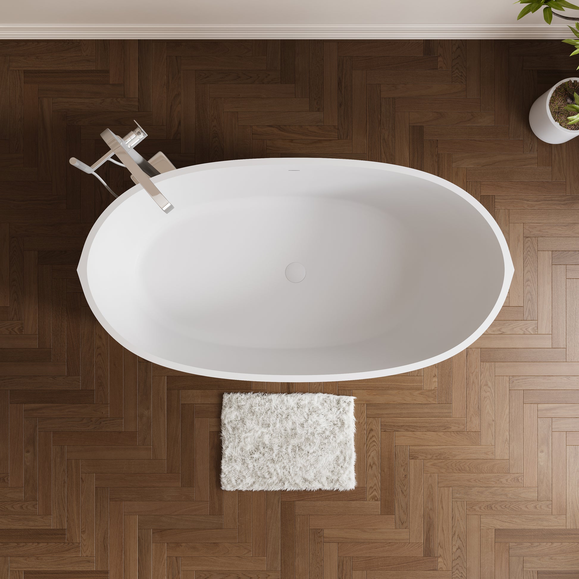 65" Modern Stone Resin Soaking Tub with Ergonomic Design & Copper Pop-Up Drain