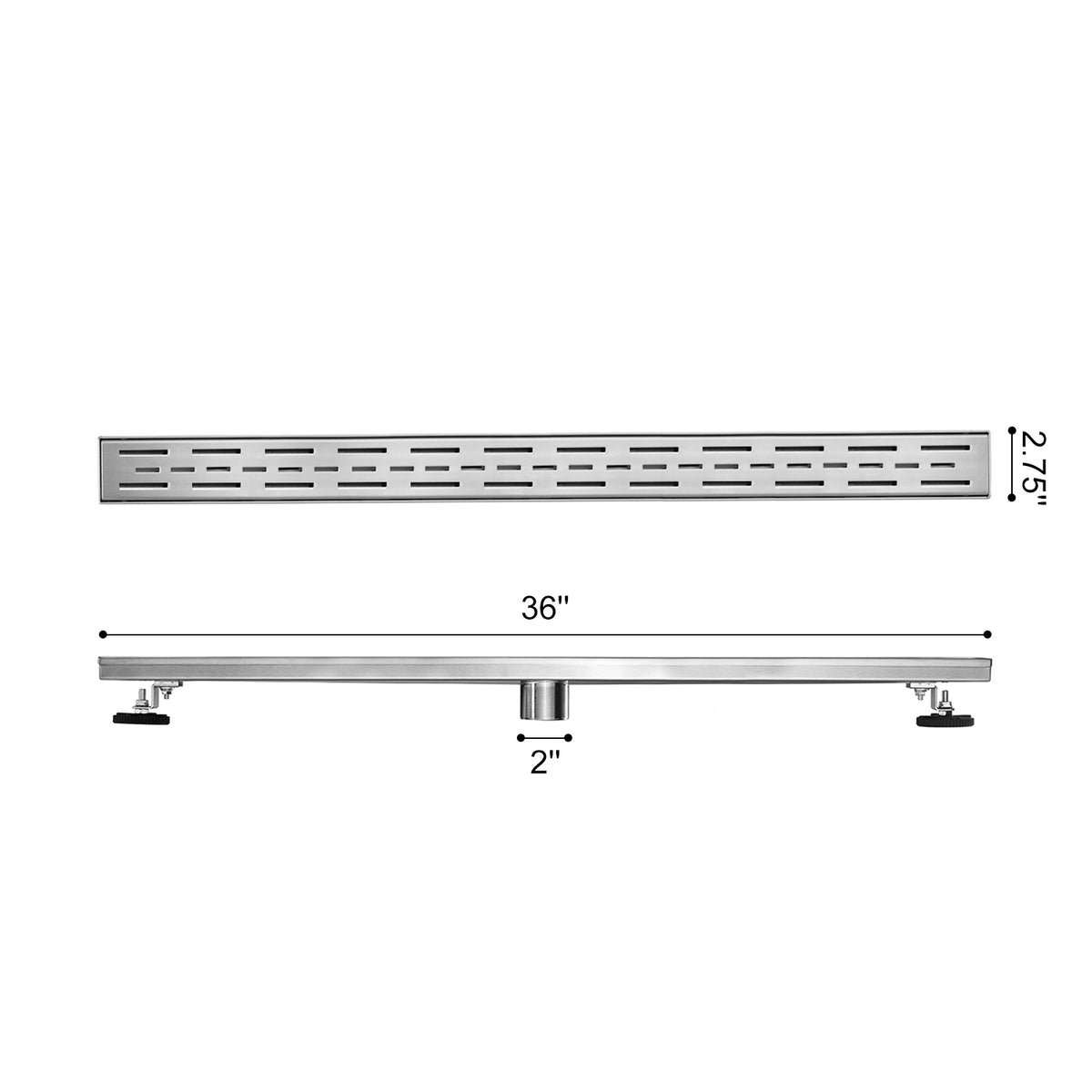 Linear Shower Drain with Brick Pattern Grate Cover and Hair Strainer in 304 Stainless Steel