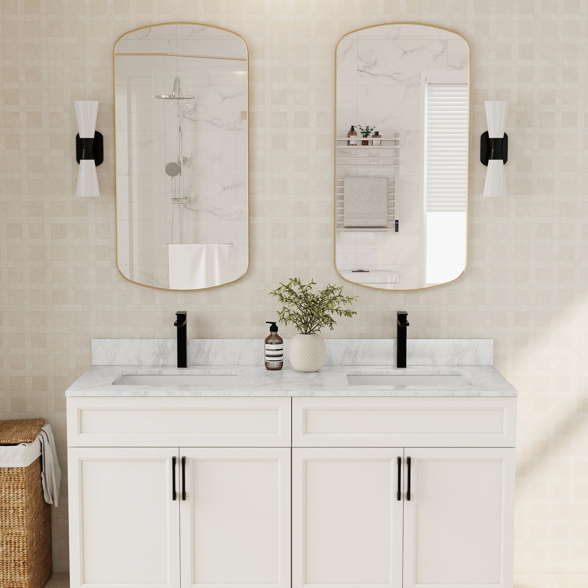 60" Bathroom Vanity Top with Double Sinks and Backsplash
