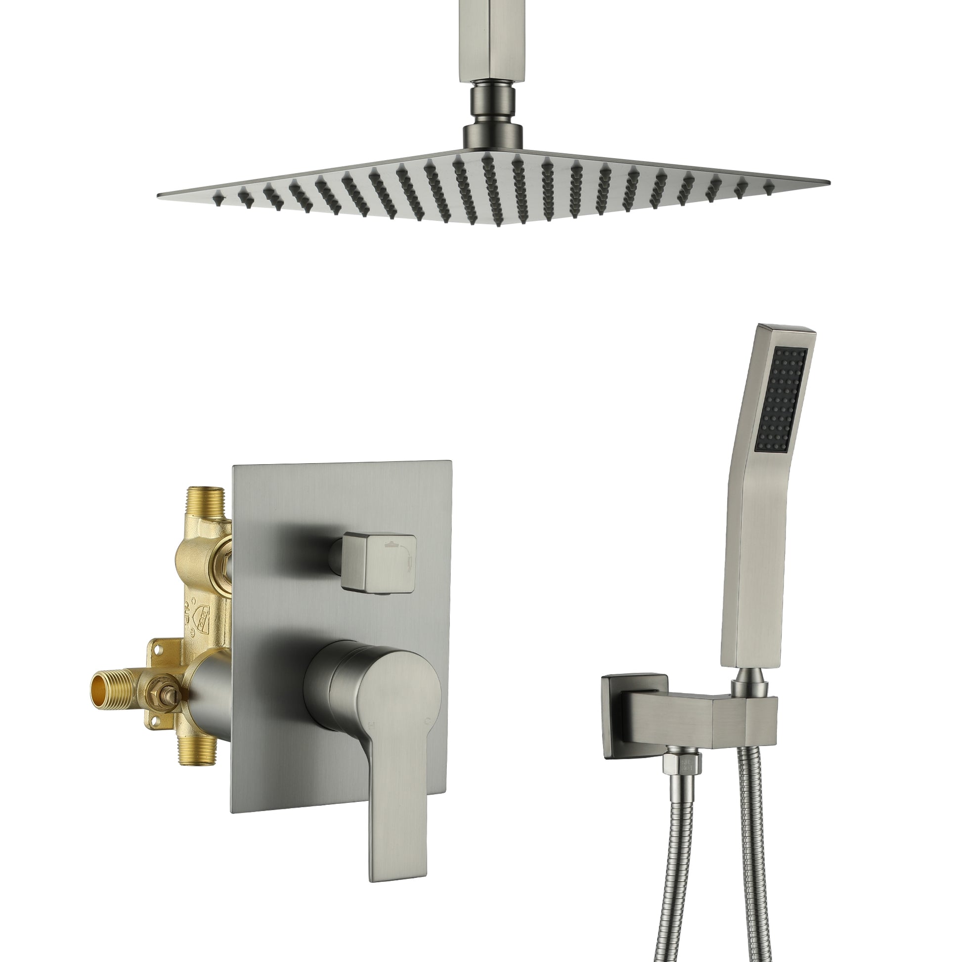 10" Ceiling-Mount Rain Shower System with Handheld Shower in Brushed Nickel