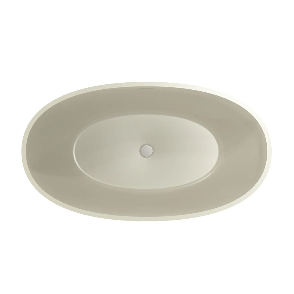 55" Light Beige Solid Surface Freestanding Soaking Bathtub