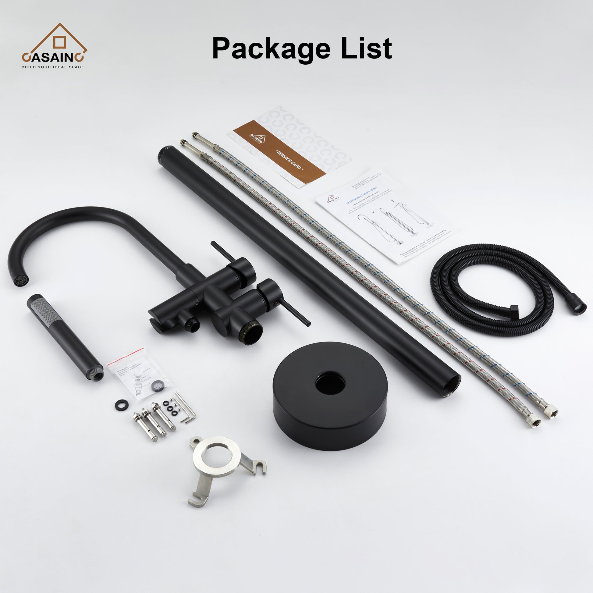 CASAINC Double-Handles Floor-Mount Freestanding Tub Filler with Handshower